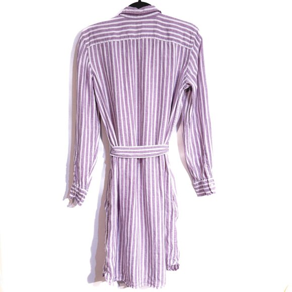Lauren Ralph Lauren Linen Dress Lavender Striped Belted Pockets Women's Size M - Picture 4 of 8